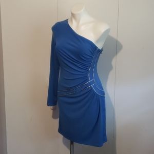 Laundry blue studded 1 shoulder dress